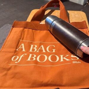 Barnes & Noble Canvas Book Tote + Insulated Leather Reusable Bottle Bundle